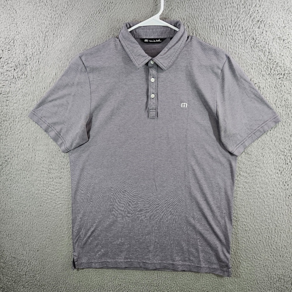 Travis Mathew Mens Grey Micro Stripe Pima Cotton Blend Polo Shirt Size L